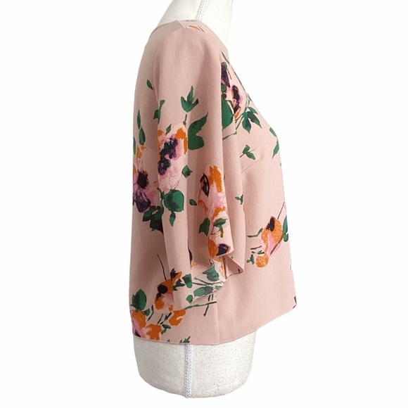 Aritzia WILFRED WITH SILK PINK ORANGE GREEN FLORAL WIDE HALF SLEEVE TOP - M - Picture 2 of 11